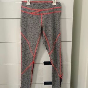 Zella Grey Stripe Leggings With Neon Stitching